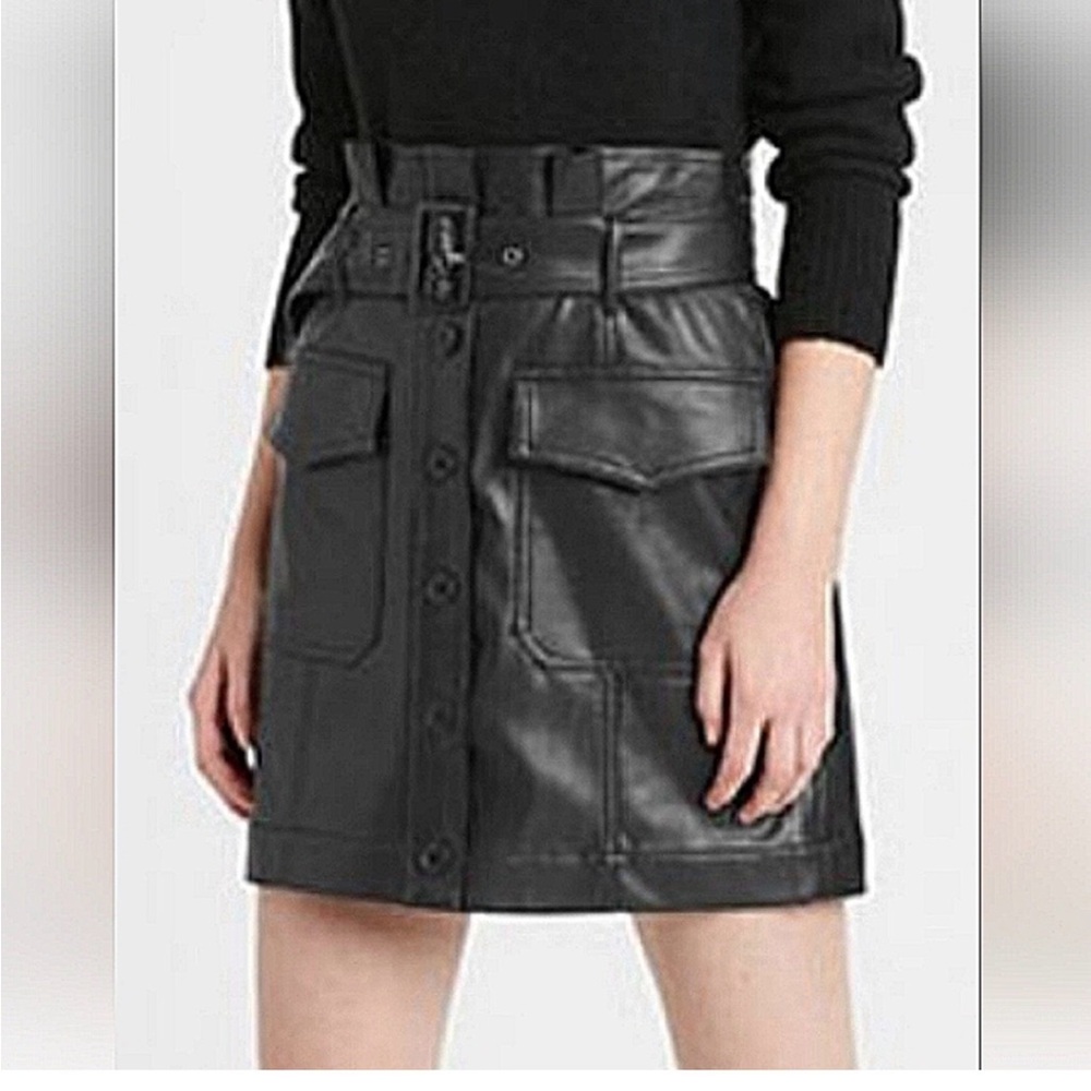 Banana Republic faux Vegan Leather Utility Mini Skirt black size 16